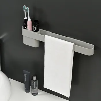 

Multi-functional Bathroom Shelf With Suction Cup Free Punching Storage Rack Towel Rack Wall Mounted Type Shelf