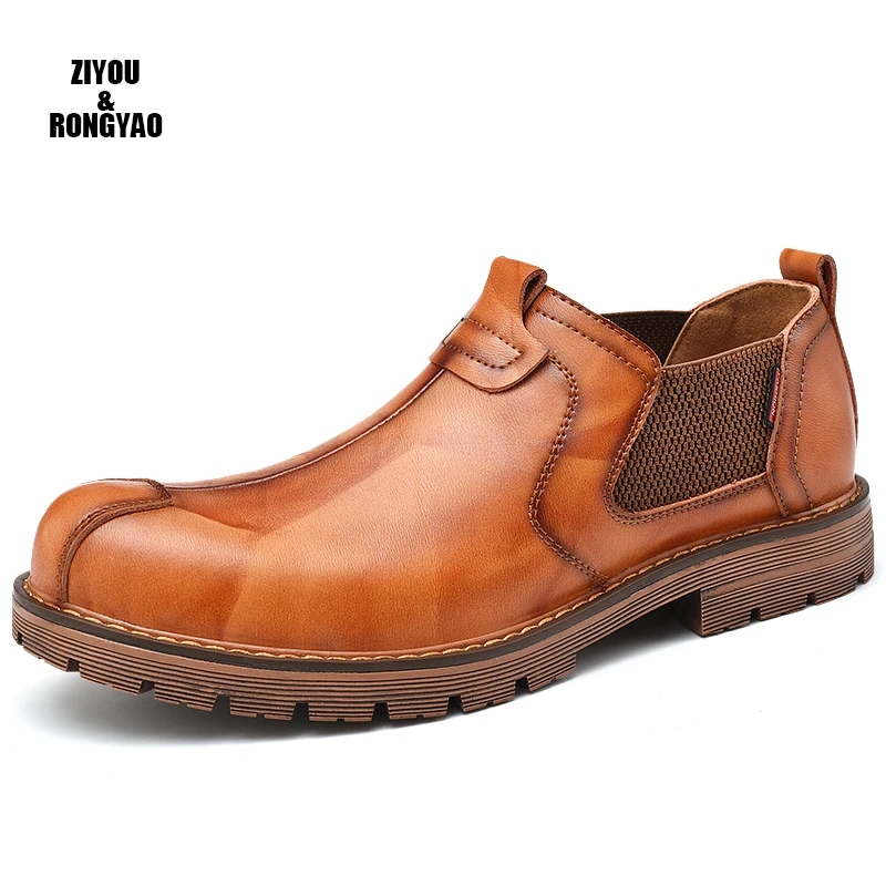 Мужские ботинки Martens; мужские ботинки «Челси»; мужские Ботильоны; мужские повседневные сапоги; Мужская Резиновая обувь в байкерском стиле; мужские лоферы; Повседневная модная обувь - Цвет: Оранжевый