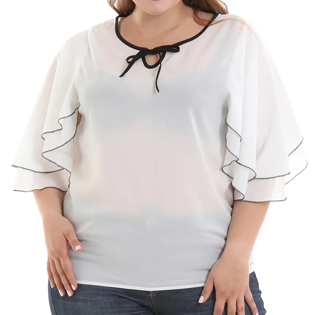 Blusas mujer de moda, женские шифоновые рубашки с рукавом в виде листа лотоса, повседневные блузы и топы размера плюс с рукавом-бабочкой