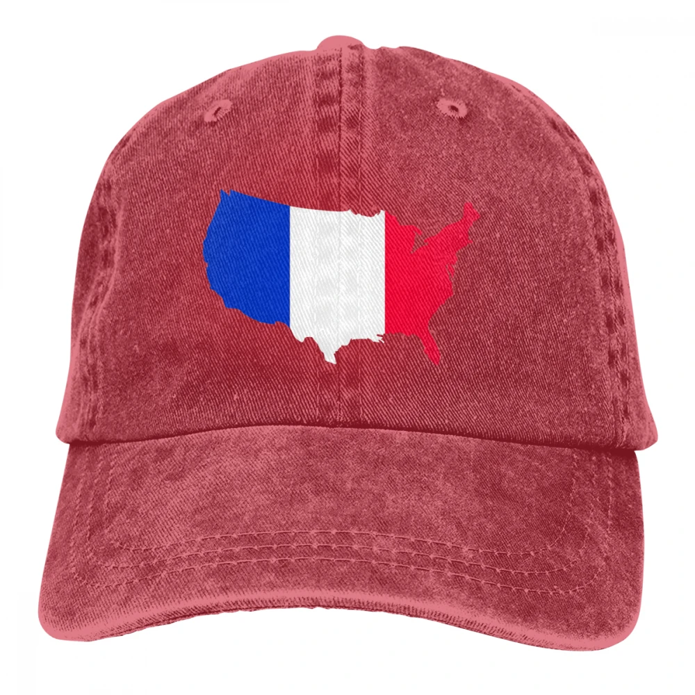 French American Map Flag Casquette Black Unisex Mens Womens Denim Strapback Baseball Cap Adjustable Golf Dad hat