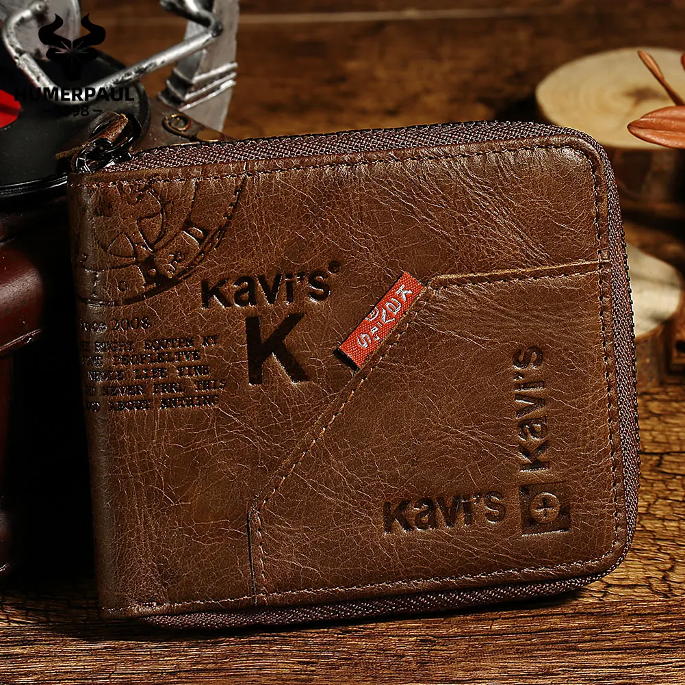 KDG Handmade Cowhide Leather Vintage Zipper Wallet Men Square Coin Purse Card Holder, Men's, Size: 11.8, Brown