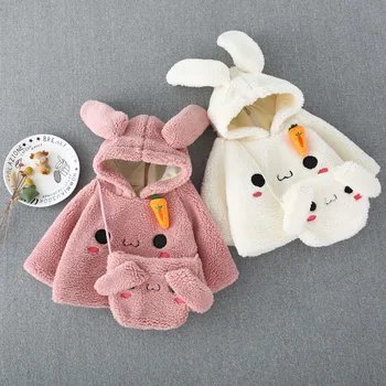 

New autumn and winter children's shirts Baby jackets Children's Korean version of the rabbit ears sweater with Messenger bag gir
