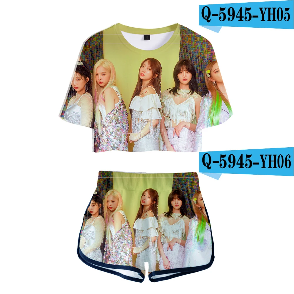 as picture Летняя футболка с пупком EXID, сексуальный костюм с принтом для студентов, модный костюм, Модный женский костюм из двух предметов, сексуальный костюм EXID, Новые короткие штаны - Цвет: as picture