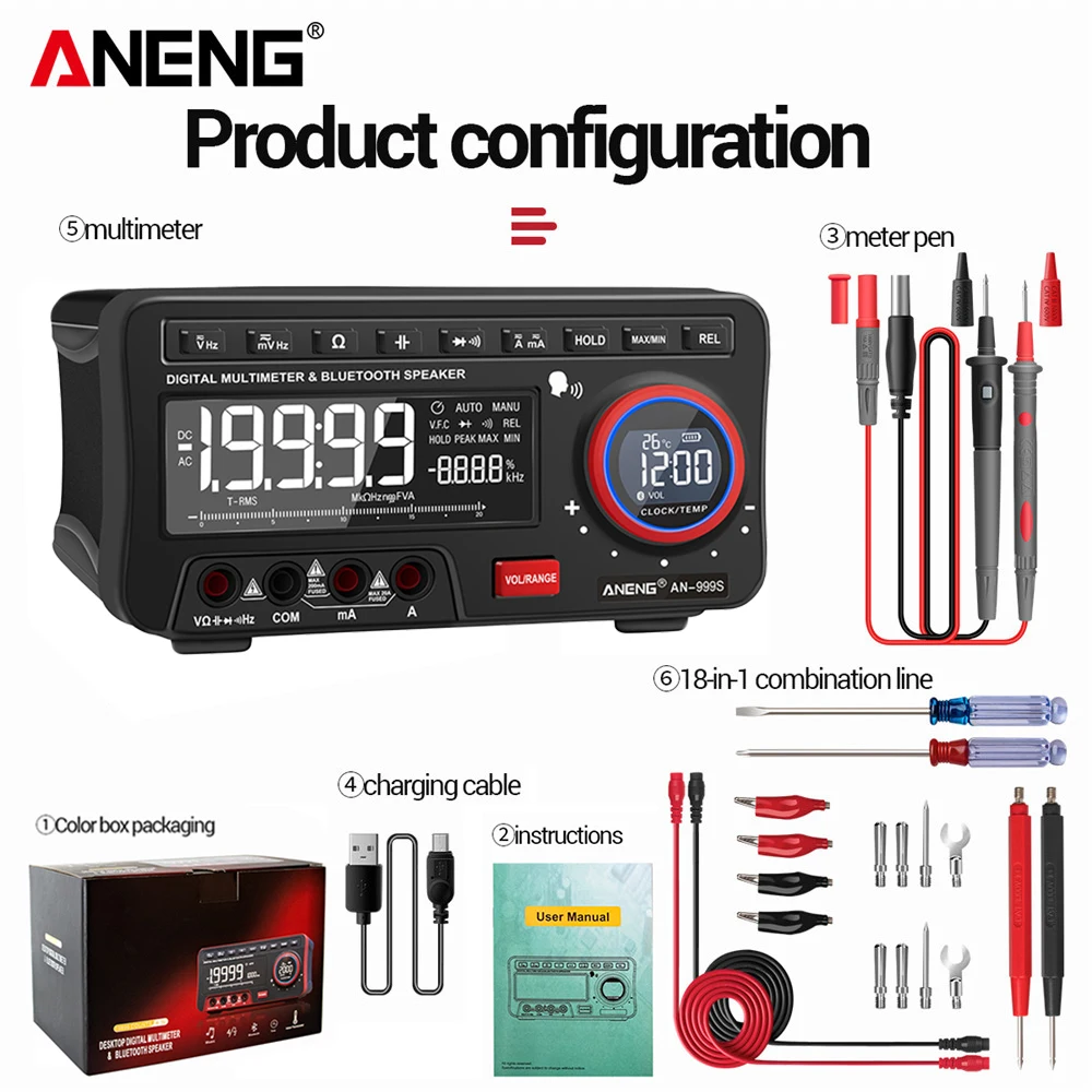 AN999S Digital 19999 Counts High Precision Multimeter Ohm Capacitance Voltage 