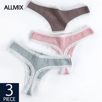 

ALLMIX 3Pcs/lot Sexy Women's Cotton Panties Set Underwear Seamless Thongs With Bow Woman G-String Comfort Lady Lingerie Tanga