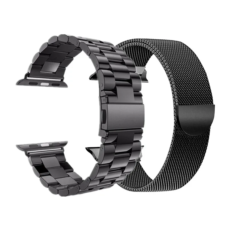 Black 2 шт. ремешок для Apple watch band 44 мм 40 мм iWatch band 42 мм 38 мм браслет из нержавеющей стали+ Миланская петля Apple watch 4 3 2 1 42 - Цвет ремешка: Black