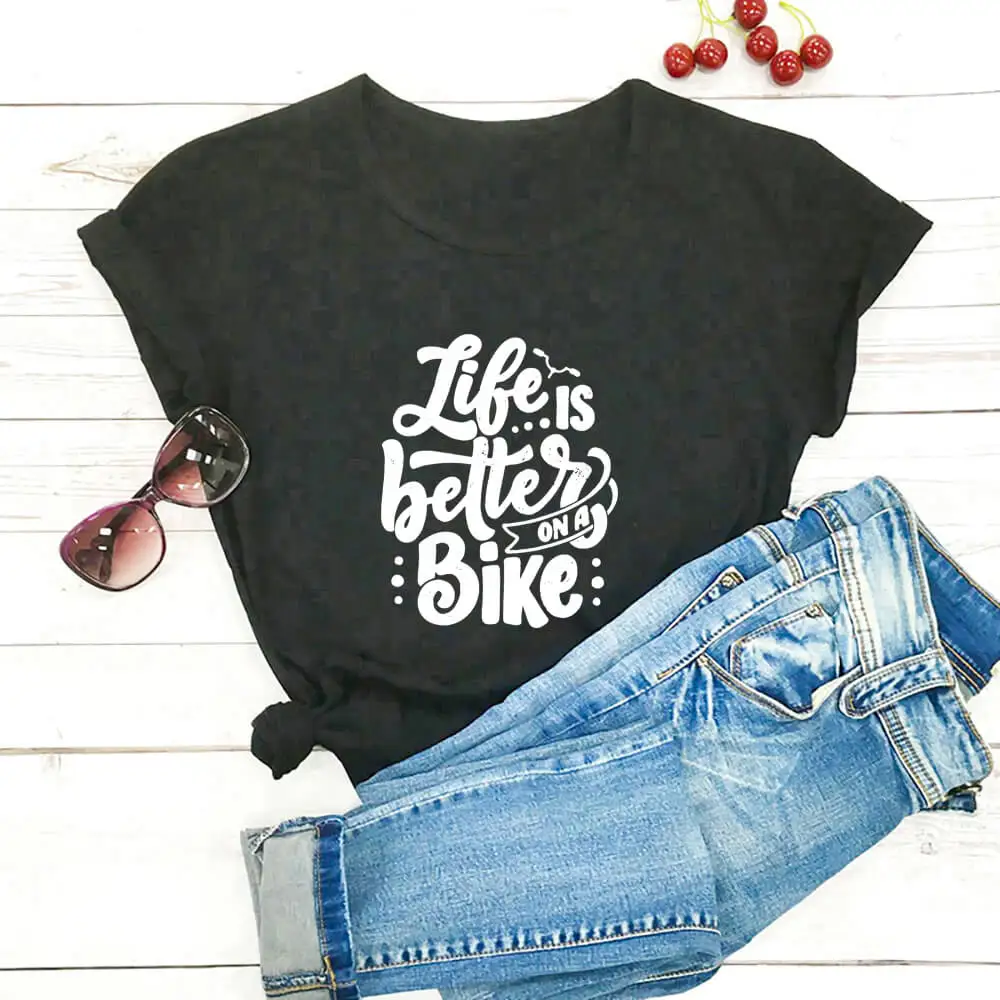 Женская футболка из 100% хлопка с принтом Life Is Better On A Bike забавный летний
