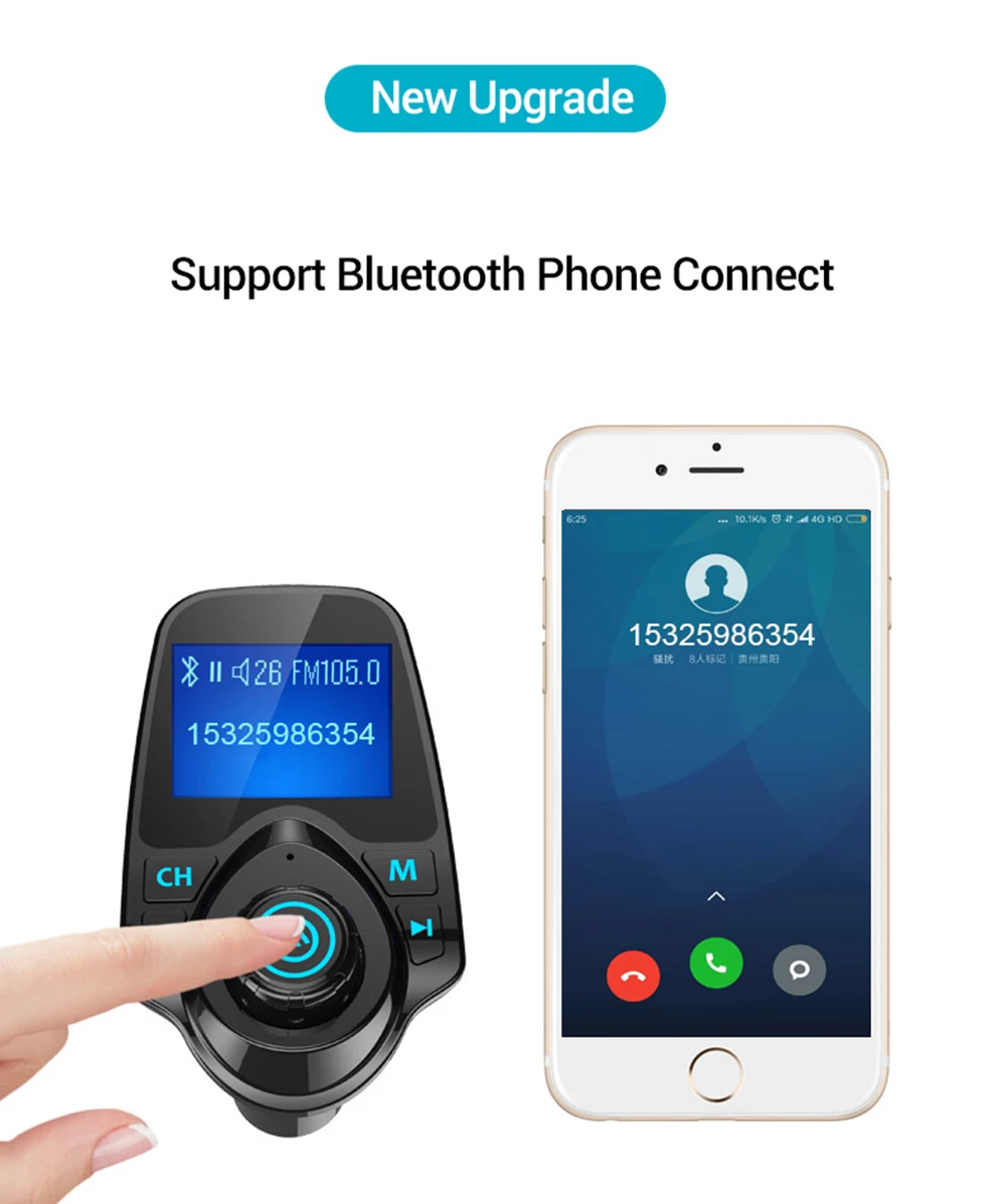 Carrmovil беспроводной Bluetooth Автомобильный fm-передатчик громкой связи автомобильный комплект ЖК-дисплей Автомобильный MP3-плеер fm-модулятор с 2.1A USB зарядное устройство