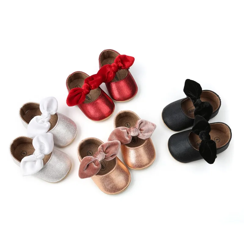 Red PU Baby Shoes Infant first walkers Bow soft soled Newborn Bebe Girls Sneaker Prewalker baby moccasins