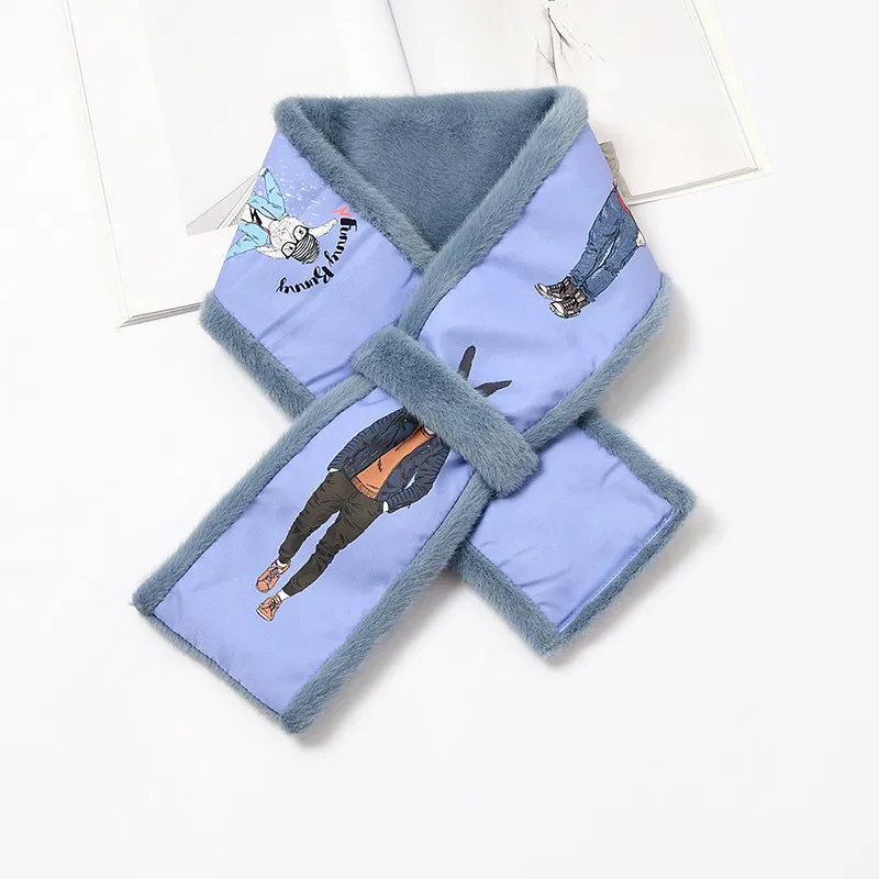 Cartoon Animal Print Scarf Women Sweet Splicing Color Faux Fur Plush Cross Thick Scarf Girls Elegant Fluffy Winter Warm Scarves - Цвет: 9