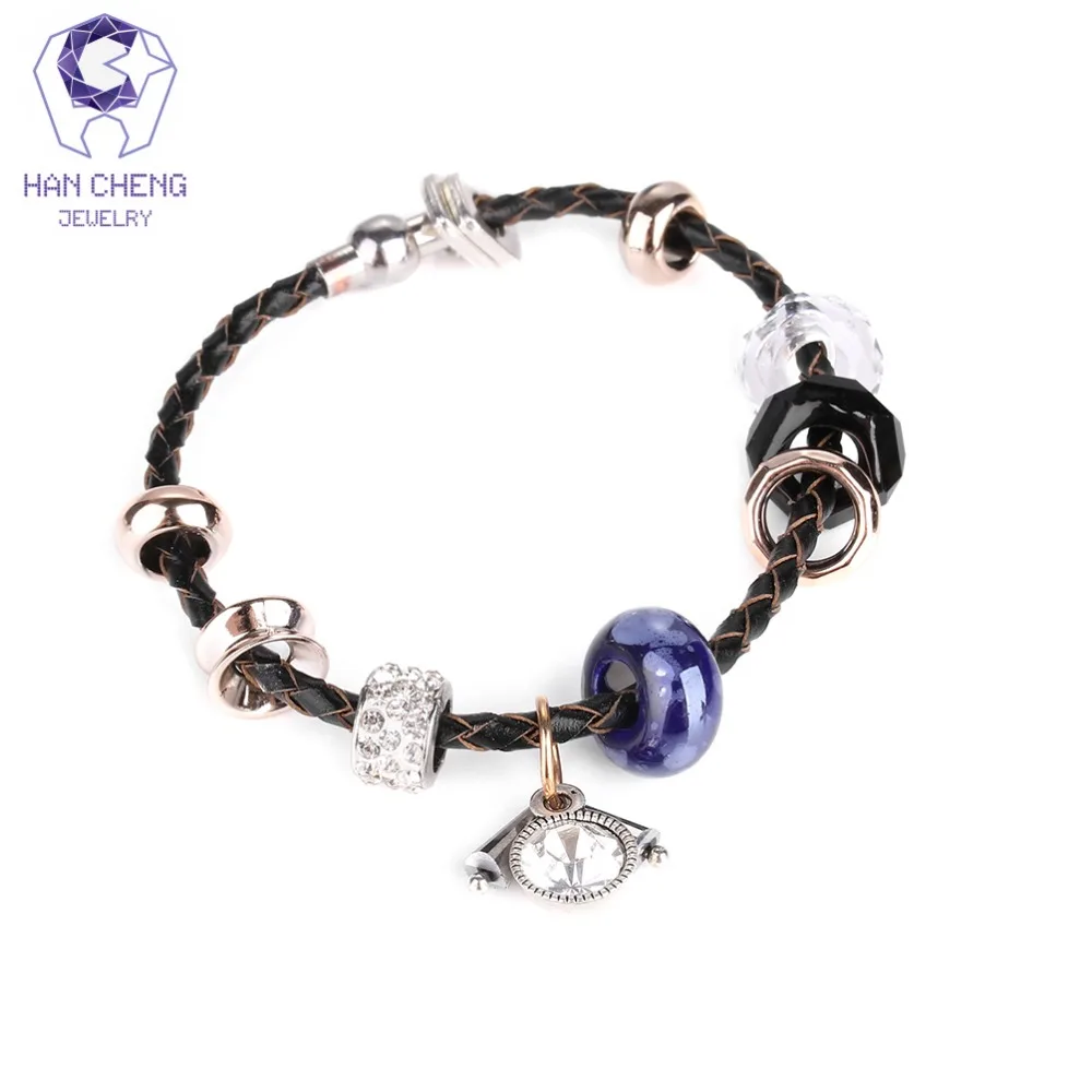 

HanCheng Luxury Boho Handmade Rope Charm Bracelet Rhinestone Crystal Glass Beads Bracelets & Bangles for Women Jewelry Silver