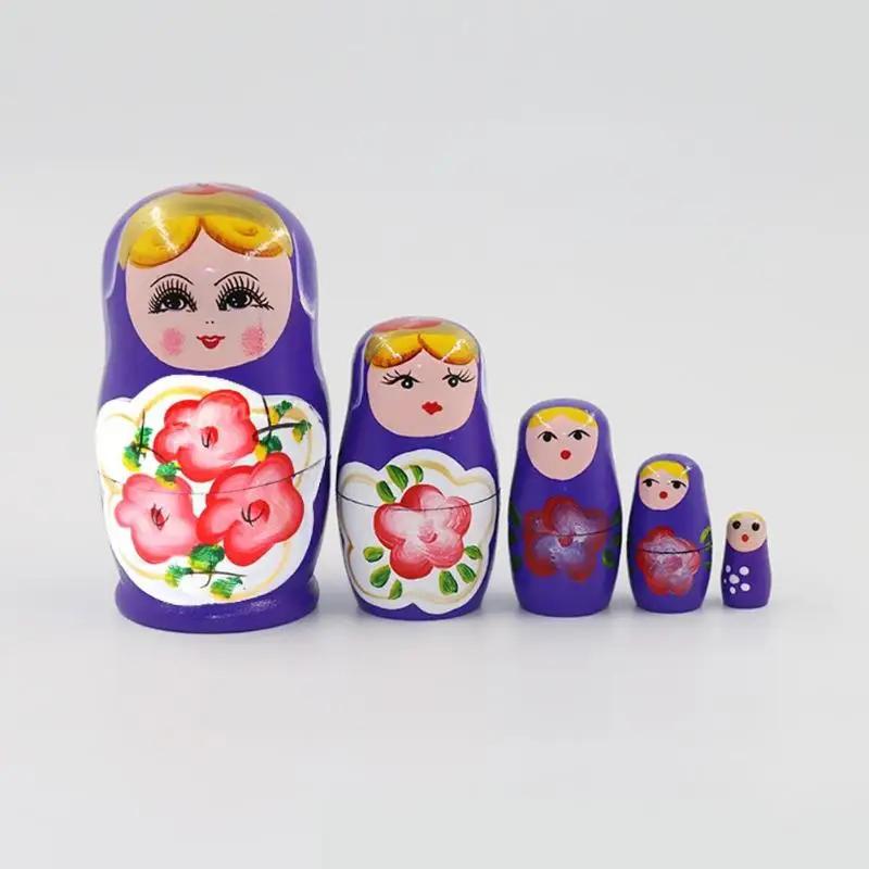 5 шт. деревянная новинка русская матрешка Matryoshka набор кукол ручная роспись рождественские украшения для дома детские развивающие ремесла ручной работы - Цвет: Фиолетовый