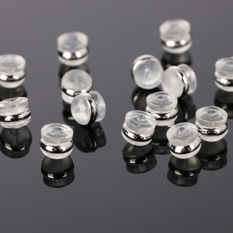 Earring Stoppers 20-40pcs Silicone Rubber Ear Back Stoppers Copper Ring Hamburger Ear Plugs For Jewelry Making DIY Earring Accessories