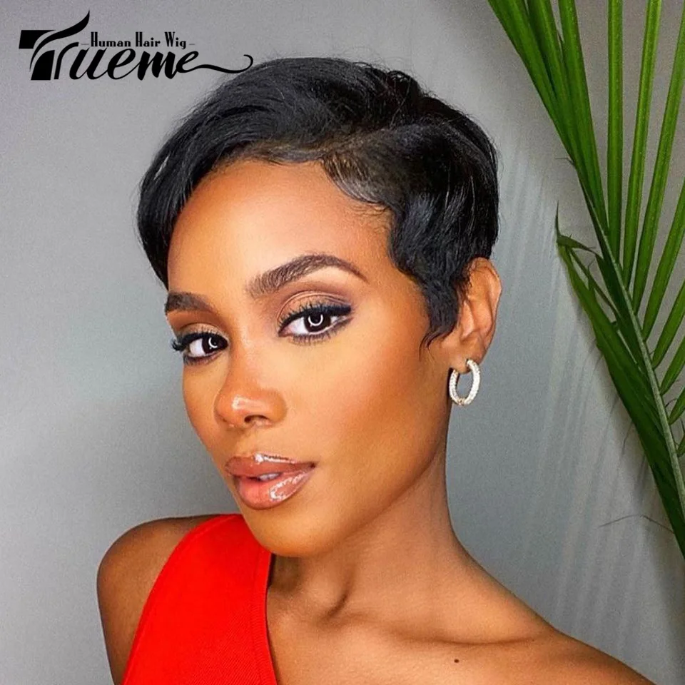 Trueme Short Pixie Cut Lace Wig Colored Brazilian Lace Front Human Hair Wigs Ombre Blonde Brown Part Lace Human Wigs For Women