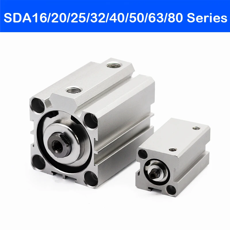 SDA16/20/25/32/40/50/63/80mm Bore Double Acting Pneumatic Air Cylinder Piston 5 10 15 20 30 40 50mm Stroke