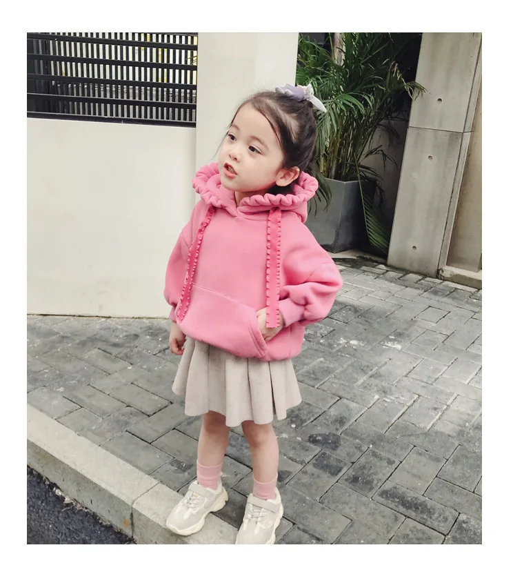 Одежда для маленьких девочек; сезон осень-зима; детская теплая флисовая верхняя одежда; пальто для девочек; Однотонный свитер с капюшоном; Топ; рубашка; 3 цвета - Цвет: Розовый