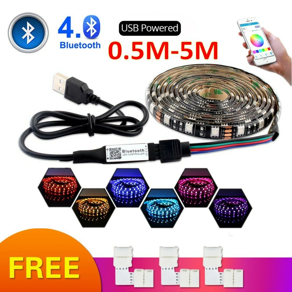 5V USB LED Strip Light RGB Bluetooth 5050 Wifi Lamp Tape TV Light Backlight 5m