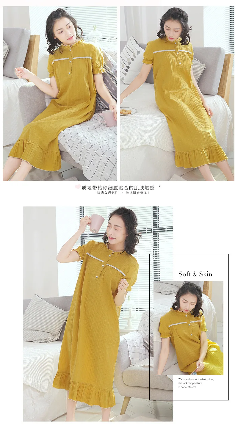 New Summer Women Sleepwear Short Sleeved Sleeping Skirt Nightgowns Fresh Sweet Palace Nightgowns Cotton Length Dress