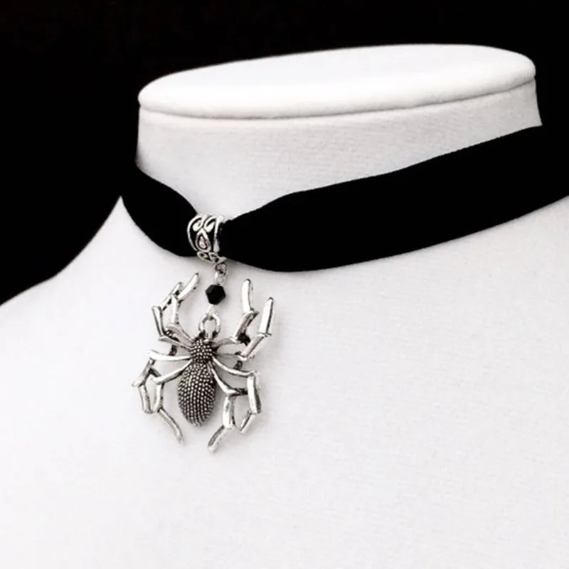 Spider Choker Black Velvet Choker Gothic Jewelry Spider Web Necklace