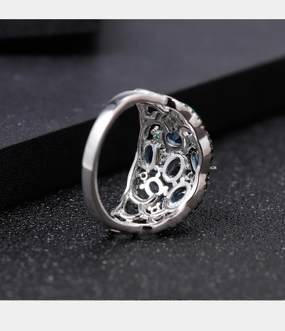GEM'S BALLET 2.00Ct натуральный Лондонский голубой топаз Арт Деко Кольцо Настоящее 925 пробы серебряные Необычные драгоценные камни кольца для женщин хорошее ювелирное изделие