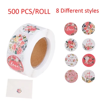 

500 Pcs Pink Flower Stickers Rolls Cute Stickers Labels For Gift Box Wedding Party Scrapbooking Envelopes Seal Stickers