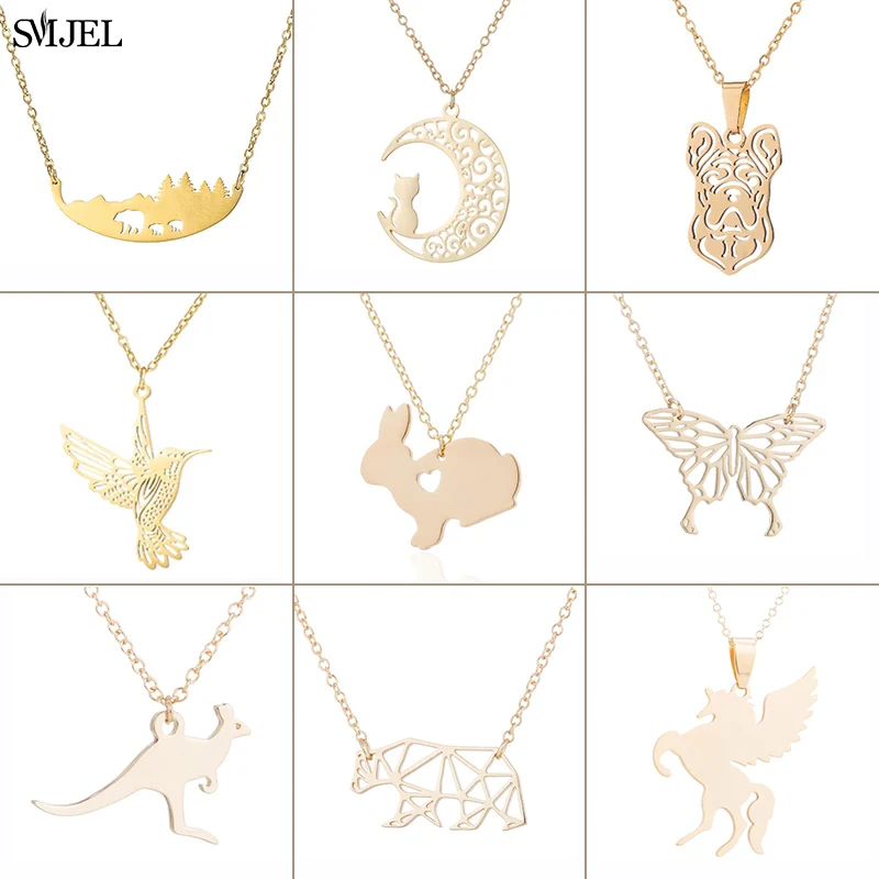 Ожерелье унисекс из нержавеющей стали с изображением кенгуру Кита кролика птицы