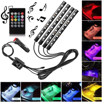 

Car LED Strip Lights 48LED 5050SMD RGB Strip Light Dash Floor Foot LED Strip Decorative Light Music sound Control for Car Home