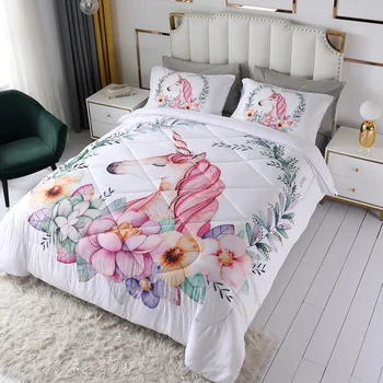 

Unicorn Quilt Air-conditioning Throw Blanket 3pcs Spring Quilt And Pillowcase 3d Printing Thin Bedding Set