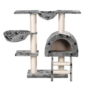 

105 cm Grey Cat Tree with Paw Prints 2 Scratching Posts Cat Tower Cat Gym Tested for Quality No Health Hazards for Multiple Cats