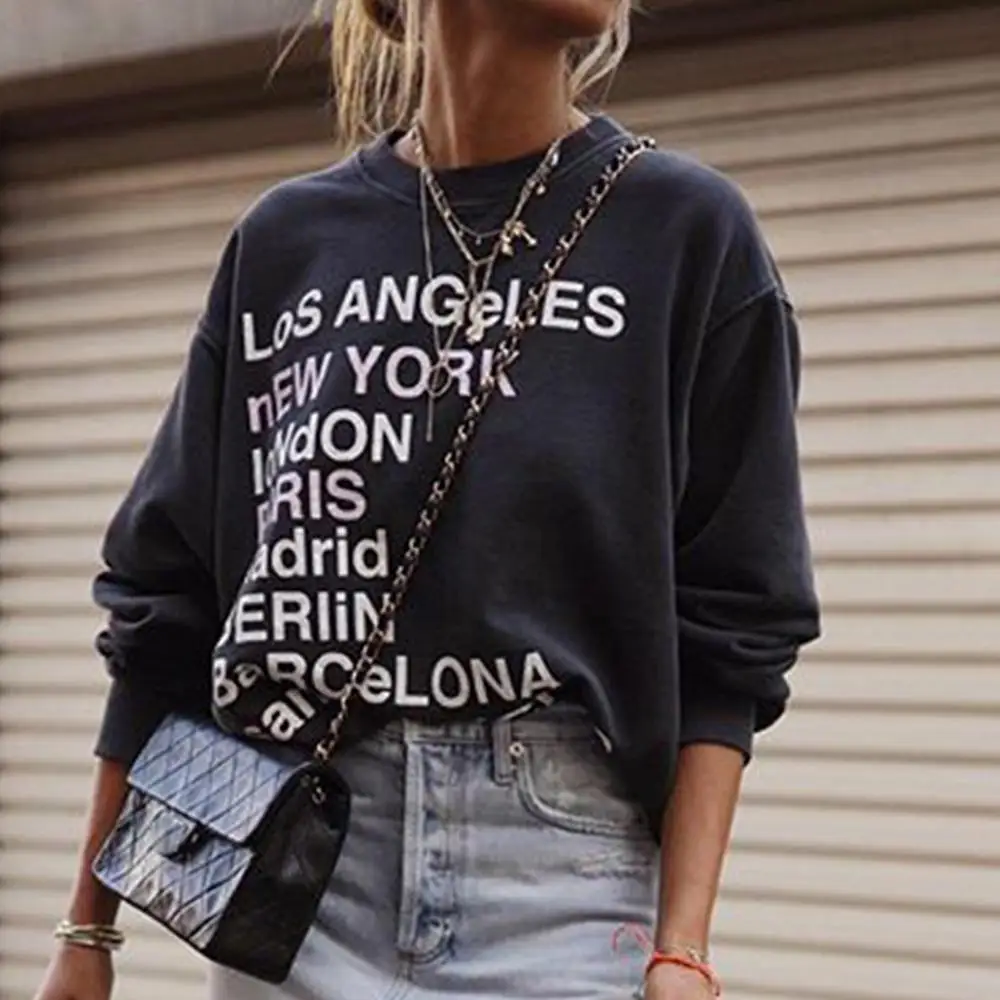 

Letter Print Vintage Sweatshirt Women Thick Tops Autumn Winter 100% Cotton Warm Loose Hoodie Causal Retro Oversize Sweatshirts