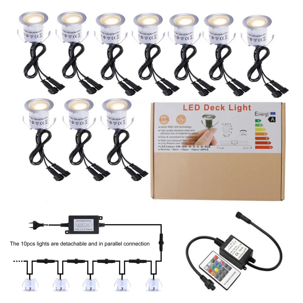 1/6/10 Lights LED Deck Light 12V RGB Underground Led Spot Light With Remote IP67 Waterproof Garden Landscape Deck Lighting