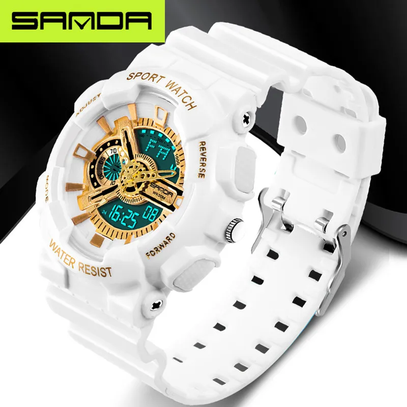 SANDA модные часы мужские светодиодный цифровые часы на открытом воздухе многофункциональные водонепроницаемые военные спортивные часы