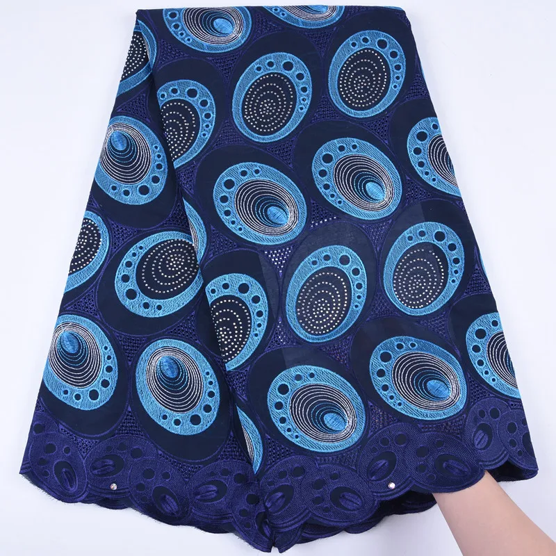 

Dark Blue Embroiderey Holes Swiss Voile Lace In Switzerland With Strong Stones African Nigerian Dry Lace Fabric For Man SewA1730