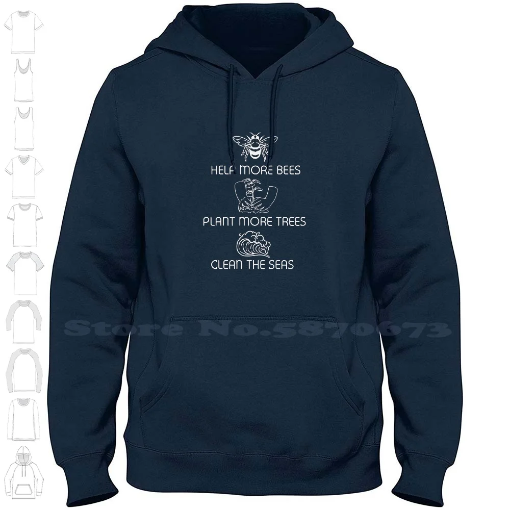 Felpe Con Cappuccio Felpa Per Uomo Donna Green Clean Sustain Trees Eco Nature Love Bees Animals Protect Energy Sea Ocean