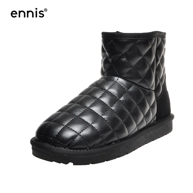 Black Fur Inside ENNIS/ г. Модные зимние ботинки женские ботильоны на плоской подошве с овечьим мехом женские водонепроницаемые плюшевые Ботинки теплая обувь большого размера A9300 - Цвет: Black Fur Inside