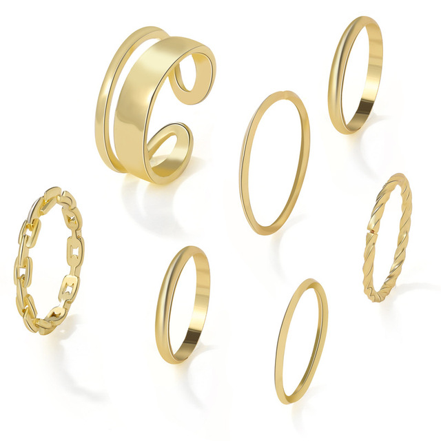 Punk Gold Wide Chain Rings Set For Women Girls Fashion Irregular Finger Thin Rings Gift 2021 Female Knuckle Jewelry Party
