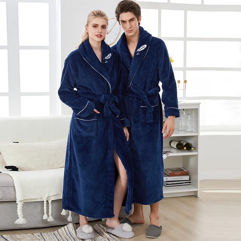 Толстый теплый зимний банный халат мужской мягкий большой размер удлиненный банный халат мужской халат для мужчин и женщин фланелевые халаты