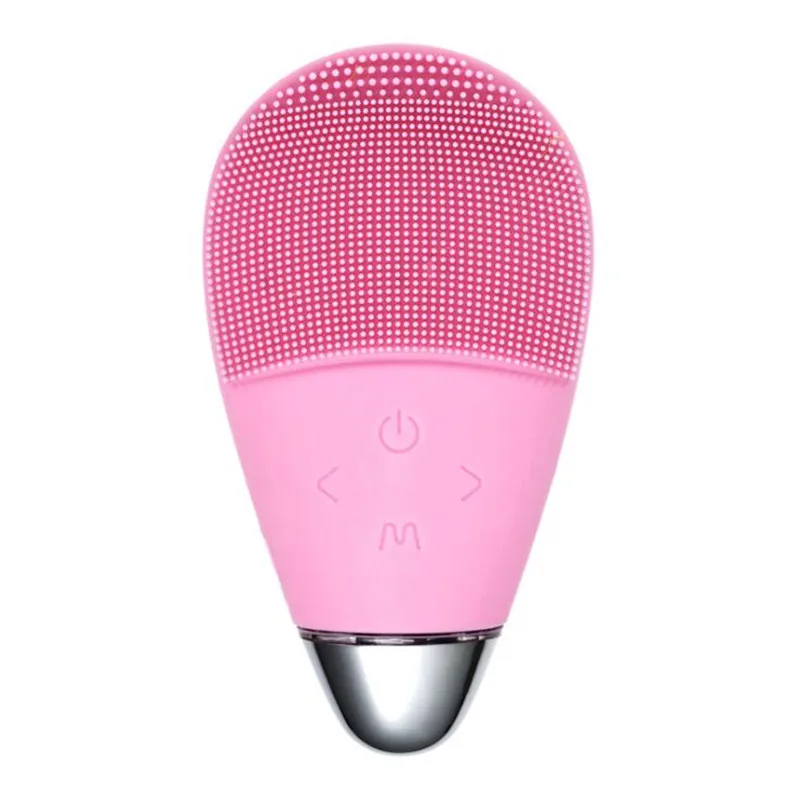 3 in 1 Electric Silicone Face Wash Brush Sonic Facial Cleansing Brush Vibration Massager Eye Dark circles remove Anti-aging - Color: Pink