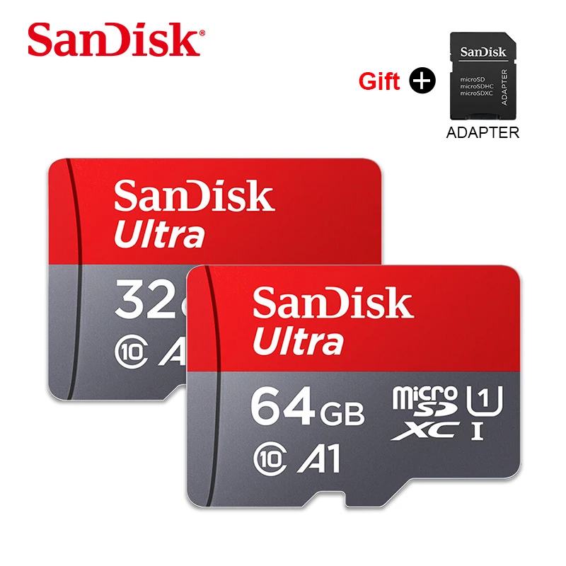 Двойной флеш-накопитель SanDisk карты памяти 16 Гб оперативной памяти, 32 Гб встроенной памяти MicroSD 64 Гб 128 ГБ 200 ГБ 256 Гб 400 гб до 98 МБ/с. скорость чтения Class10 micro SD карты