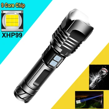

9 core XHP99 super bright LED Flashlight With smart chip Waterproof With bottom safety hammer XHP50 Flash light 26650 Battery