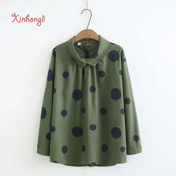 

Plus size Dots Turn-down Collar pull women loose blouse 2020 NEW spring autumn casual ladies shirts female tops oversize cotton