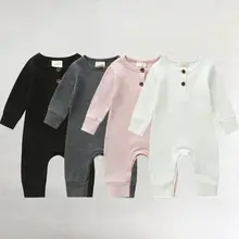 Одежда для новорожденных мальчиков и девочек; Однотонный хлопковый комбинезон с длинными рукавами; Нарядный комбинезон