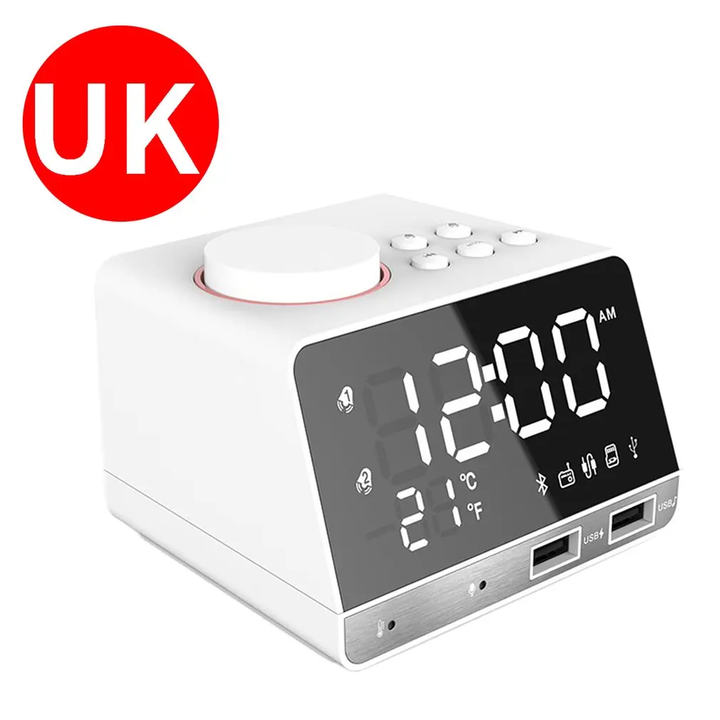 Digital Alarm Clock Bluetooth Radio Alarm Clock Speaker Temperature 2 USB Ports LED Display Home Decoration Snooze Table Clock - Цвет: Синий
