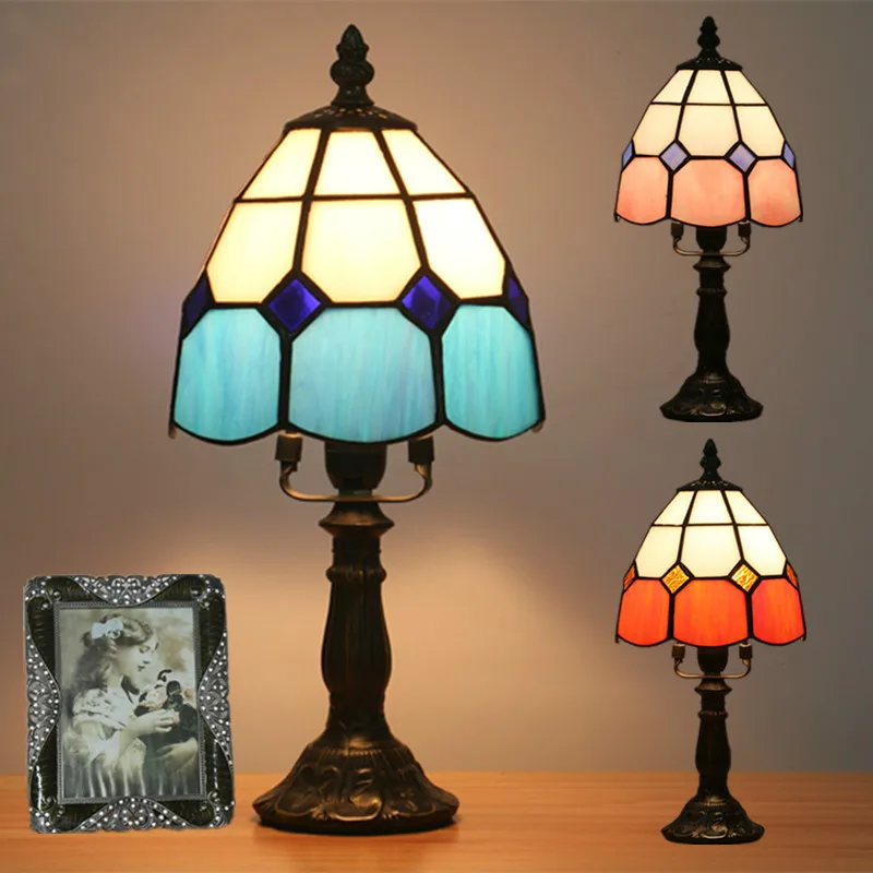 

Tiffany Style Lamps Victorian Night Light Color Glass Lamp Retro Mediterranean Style Table Lamp Bedroom Lighting Art Desk Light