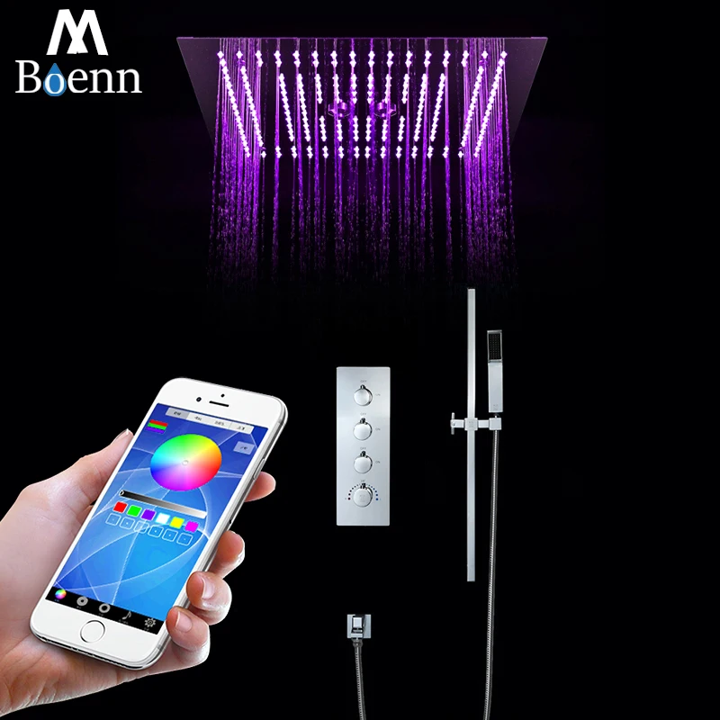 

M Boenn Bathroom 16 Inch Big LED Shower Head Rainfall Spa Shower Set System Thermostatic Mixer Valve Showers Faucet Massage Jets