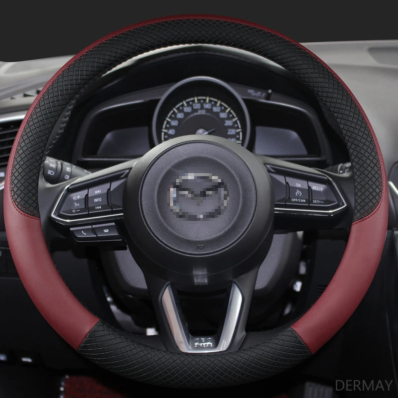 DERMAY из искусственной кожи спортивные чехол рулевого колеса автомобиля для CX-4 CX-5 CX-7 CX-9 Mazda 3 Axela 6 Gh Gj Demio анти-скольжения принципиально - Название цвета: Wine Red