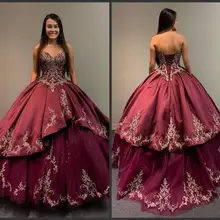 Бальные платья винно-красная Кружевная аппликация для принцессы с карманами Милая Кружевная спинка многоуровневые платья для выпускного вечера