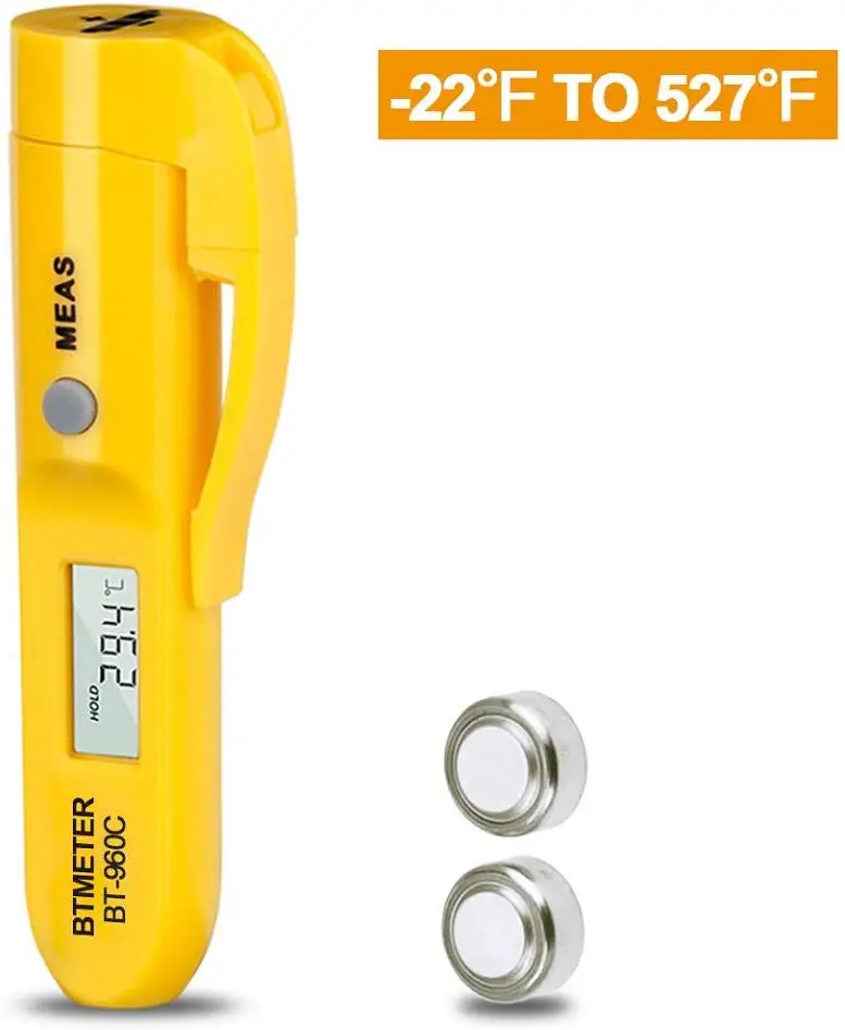 

BTMETER BT-960C Mini Digital Infrared Thermometer Temperature Pen with Pocket Clip Instan for Kitchen BBQ Candy Frying