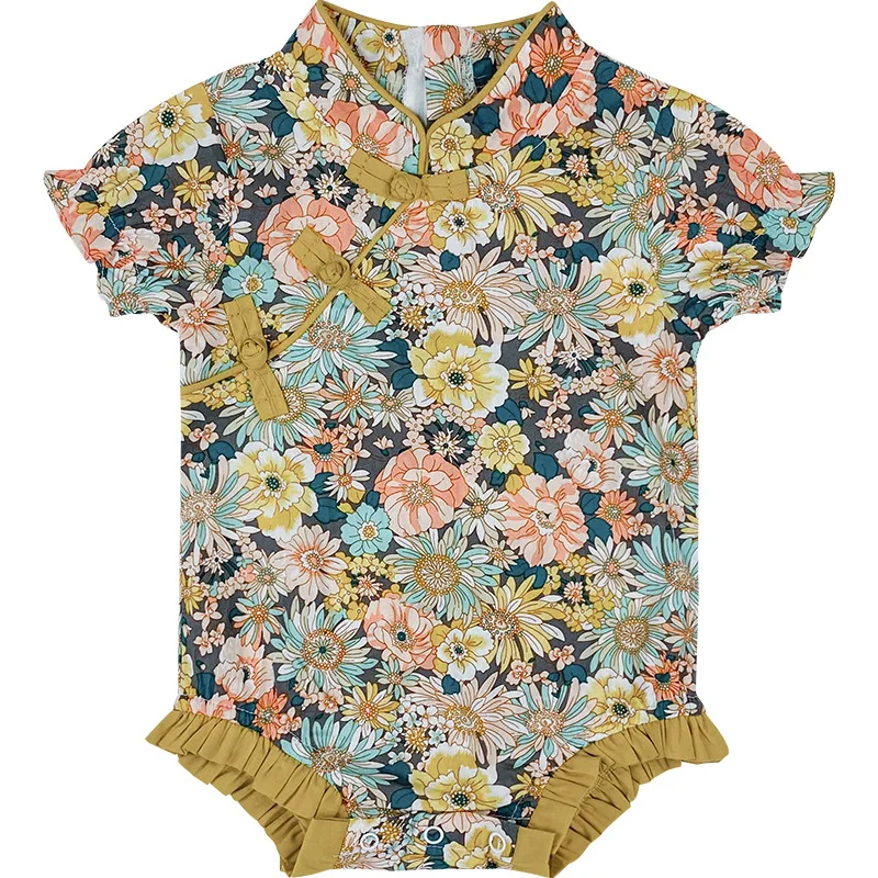 Детские летние комбинезоны китайский Cheongsam Bebe корейский Костюм элегантный