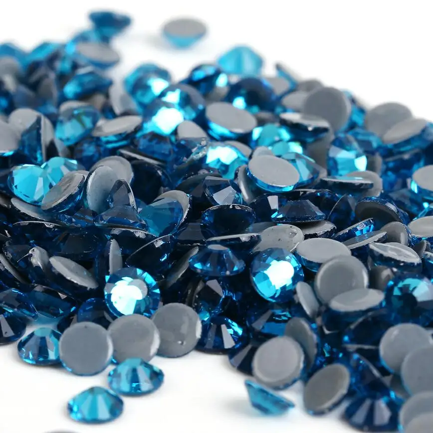 ss3,ss4,ss8,ss12,ss34 Hot fix Rhinestone Glitter Strass Flatback Glass Crystal Hotfix stones Iron on Rhinestones For Garment - Цвет: Blue Zircone